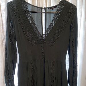 Dark Green Lace V-Neck Dress
